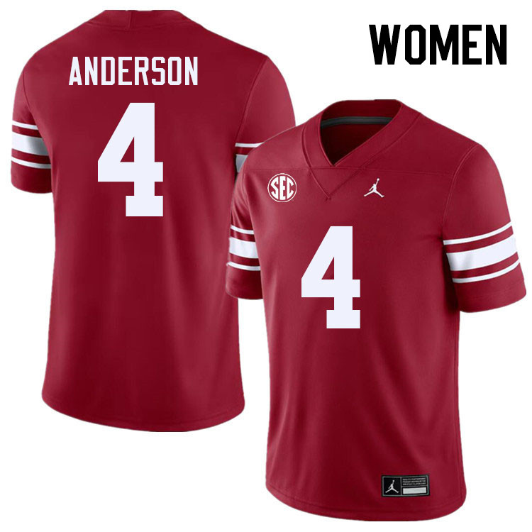 Women #4 Nic Anderson Oklahoma Sooners 2024 SEC Conference College Football Jerseys-Throwback